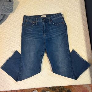 Madewell cali blue demi-boot jeans with frayed ends